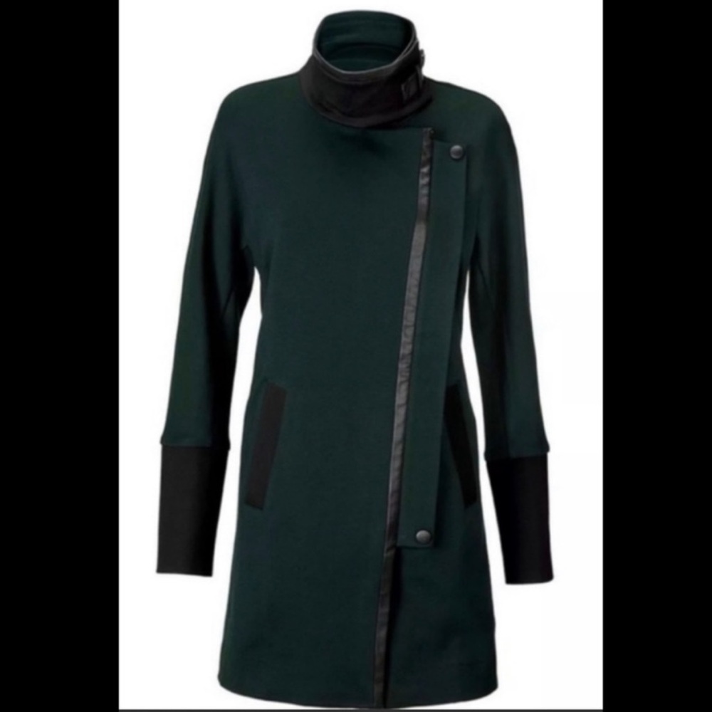 Cabi Renaissance Forrest Green & Black Asymmetrical Trench Mid Length Jacket